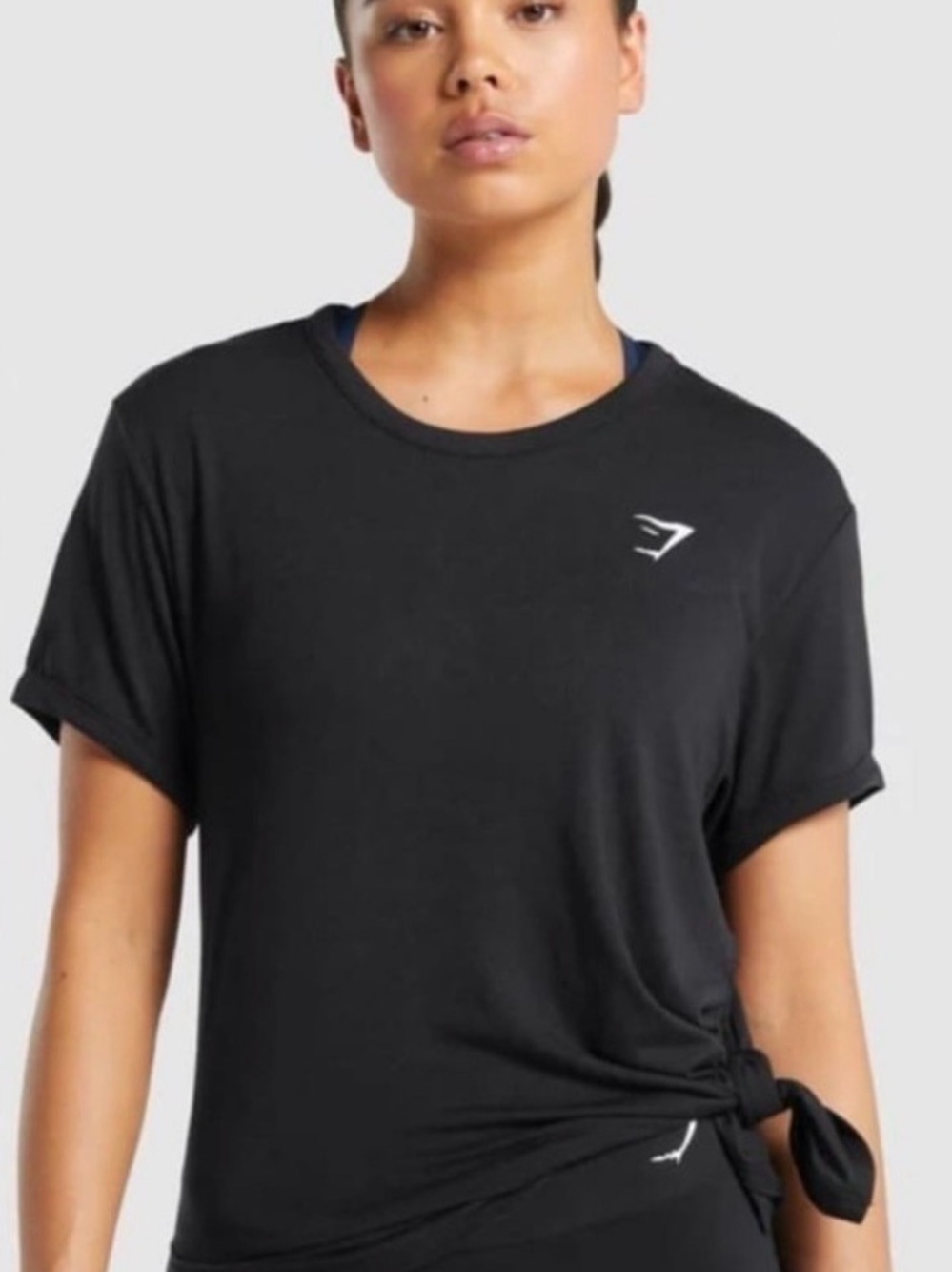 Gymshark Short Sleeve Tee with Side Knot - Size XS - Black